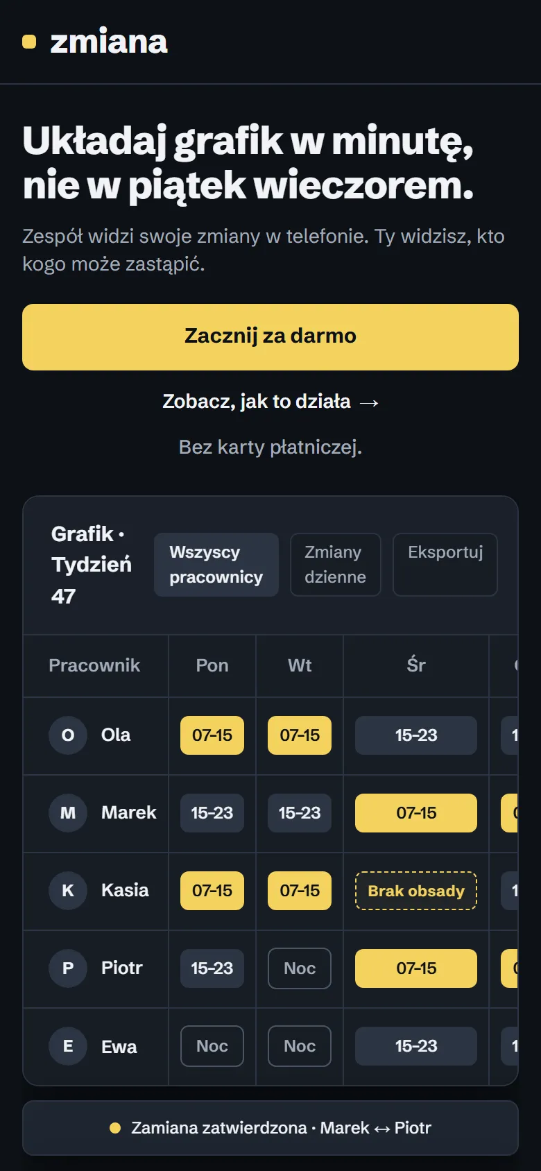 Widok mobilny landing page aplikacji grafikowej: responsywny podgląd zmian i czytelny przycisk wypróbowania